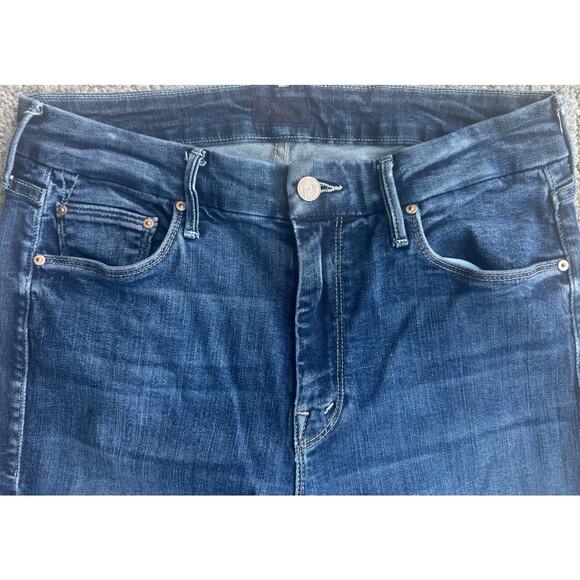 Mother The Looker Crop 5 Pocket Blue Jeans Damaged 29 on the edge large denim - Picture 4 of 10